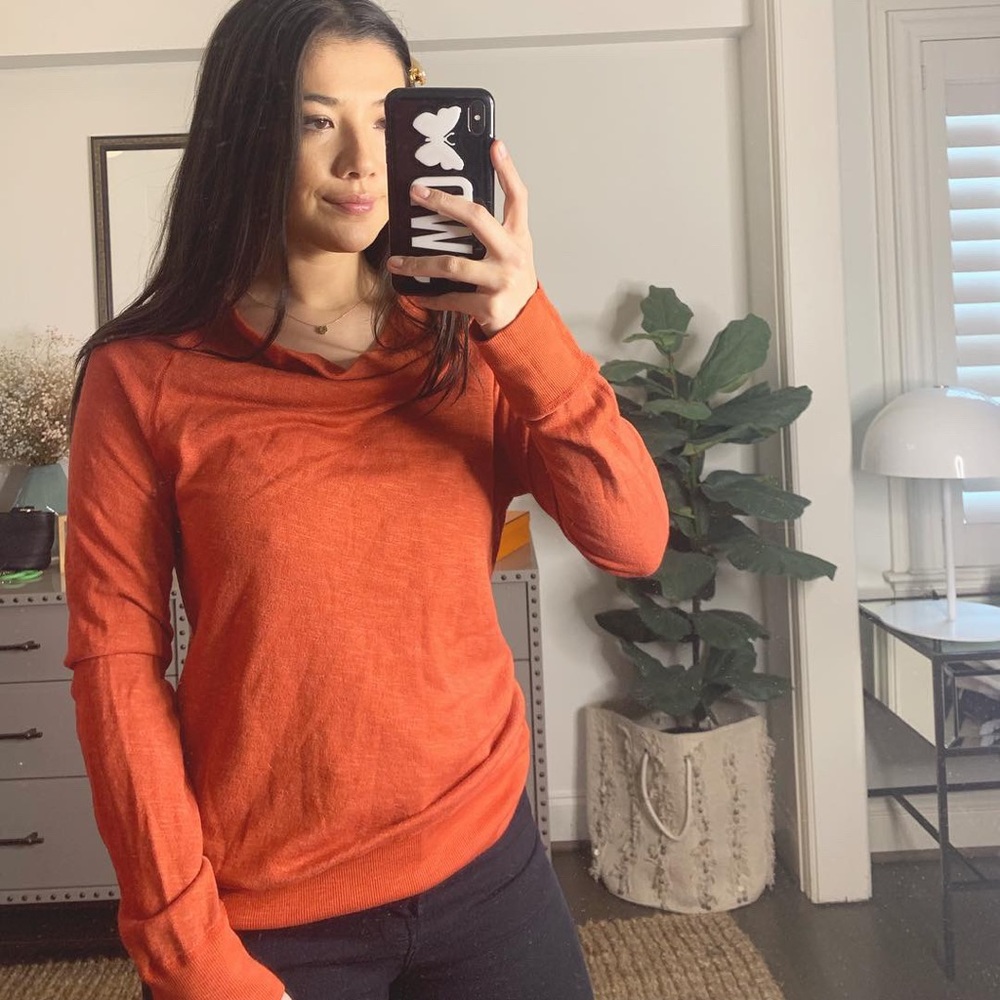 james purse orange cowl neck sweatshirt